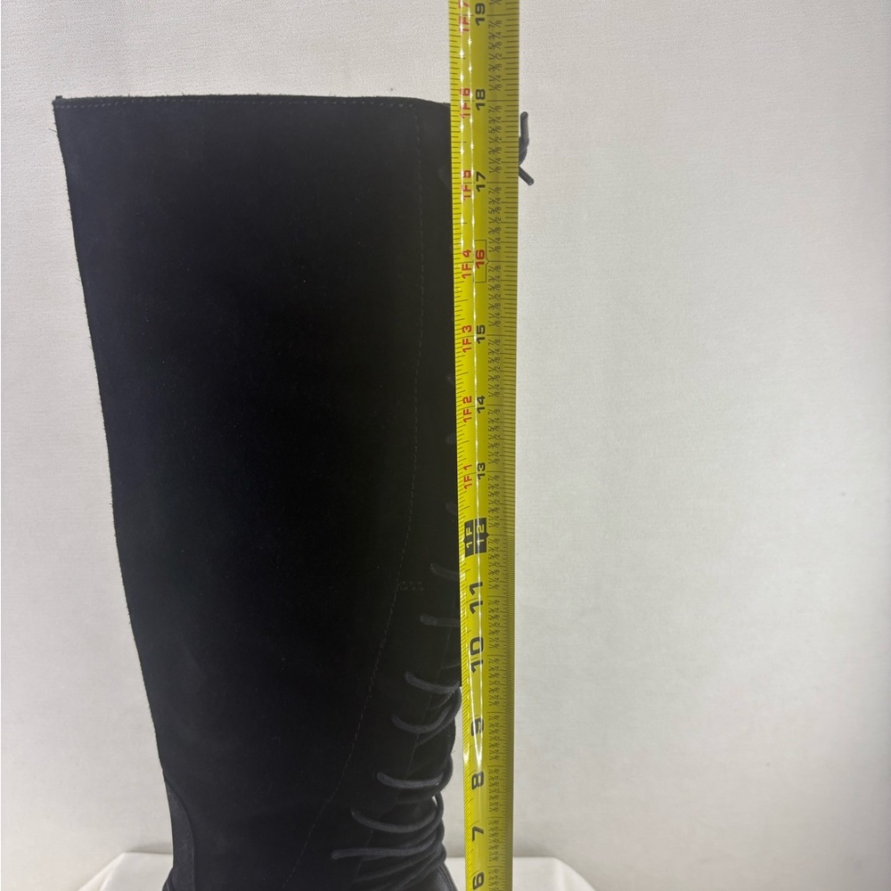 Miz Mooz Black Lace-Up Knee-High Heeled Boots - Picture 10 of 11